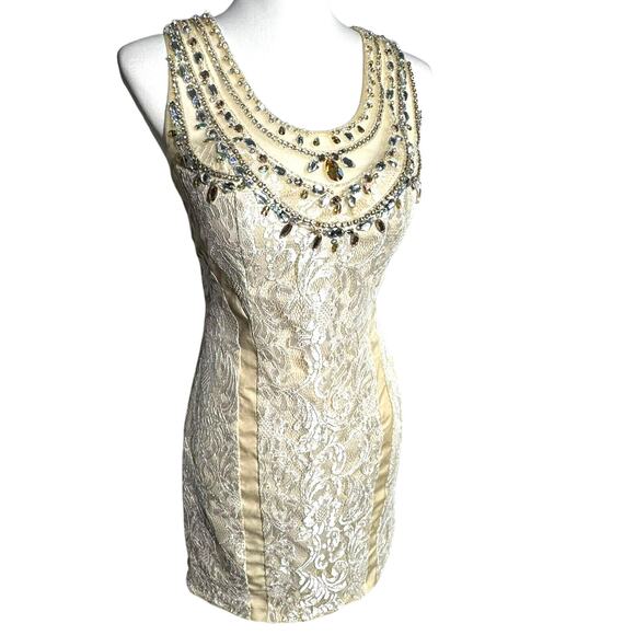 RACHEL ALLAN Size 6 Hand Beaded‎ Champagne Ivory Cocktail Dress Prom Formal Gown - Picture 1 of 8